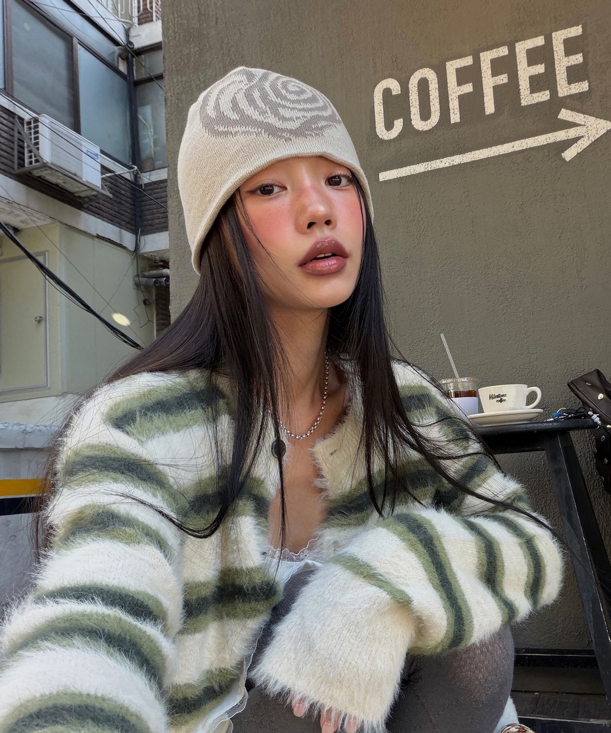 오픈야드(오와이)(OPENYARD(OY)) SWIRL HEART BEANIE - BEIGE