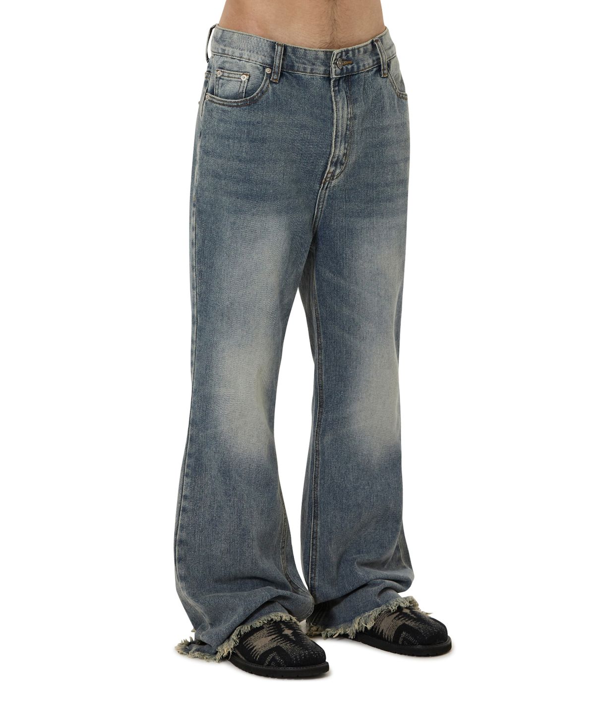 오픈야드(오와이)(OPENYARD(OY)) RAW HEM FLARE PANTS - WASHED BLUE