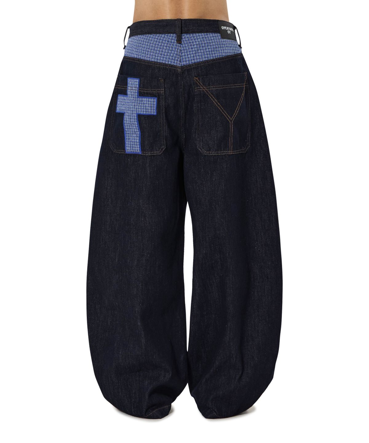 오픈야드(오와이)(OPENYARD(OY)) CHECK MIX WIDE VOLUME PANTS - INDIGO