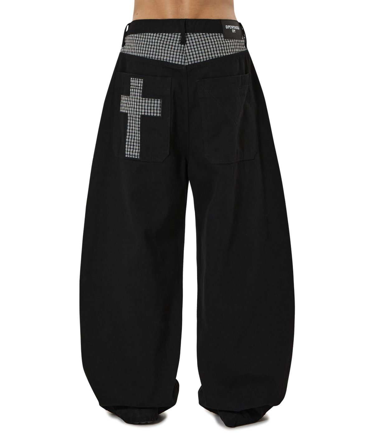 오픈야드(오와이)(OPENYARD(OY)) CHECK MIX WIDE VOLUME PANTS - BLACK