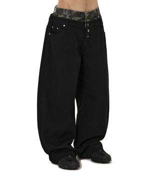 LAYERED WAIST WIDE VOLUME PANTS - BLACK