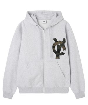 LOGO PATCH HOODIE ZIP UP - MID MELANGE