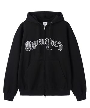 OLD LEATHER PATCH HOODIE ZIP UP - BLACK