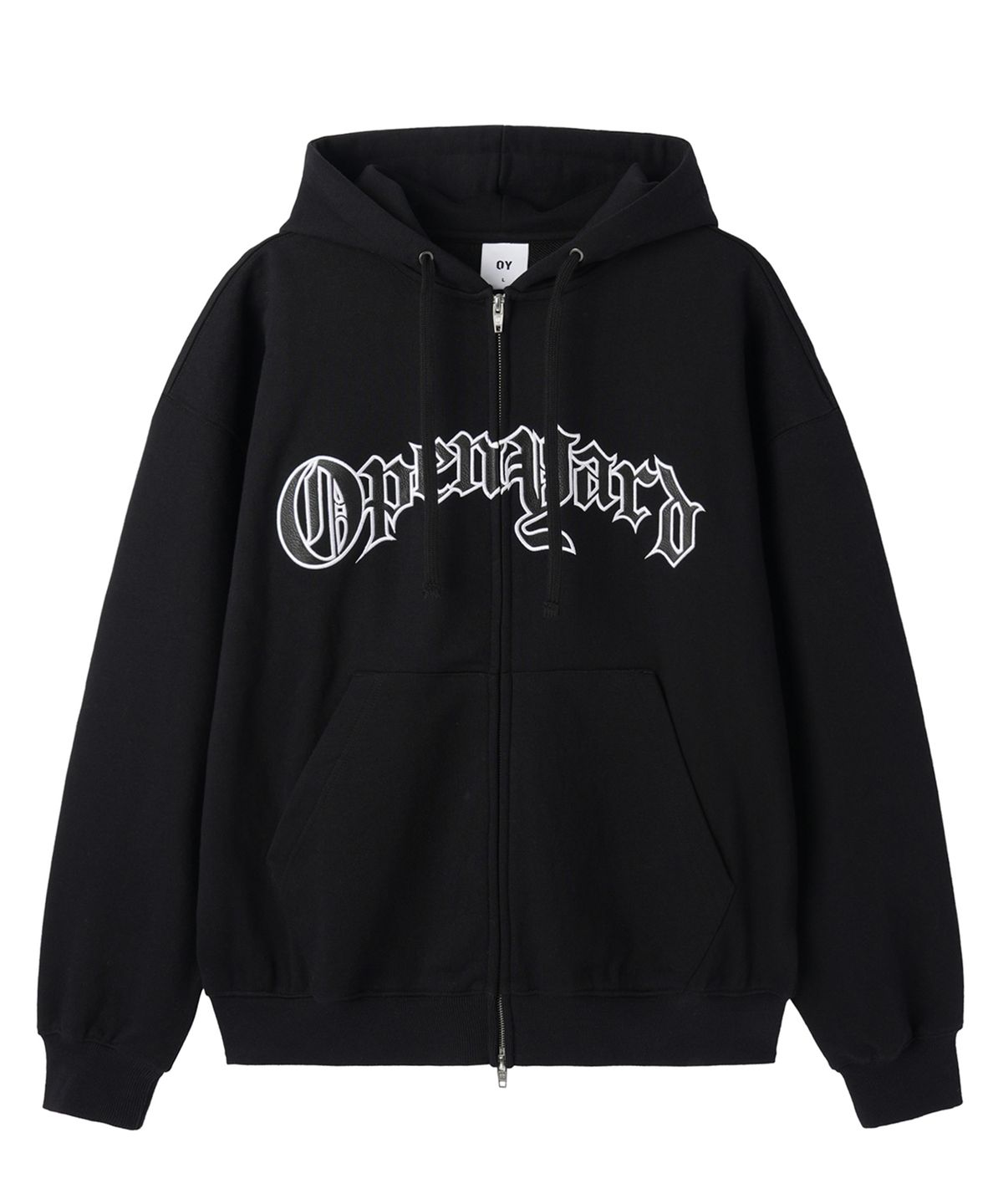 오픈야드(오와이)(OPENYARD(OY)) OLD LEATHER PATCH HOODIE ZIP UP - BLACK