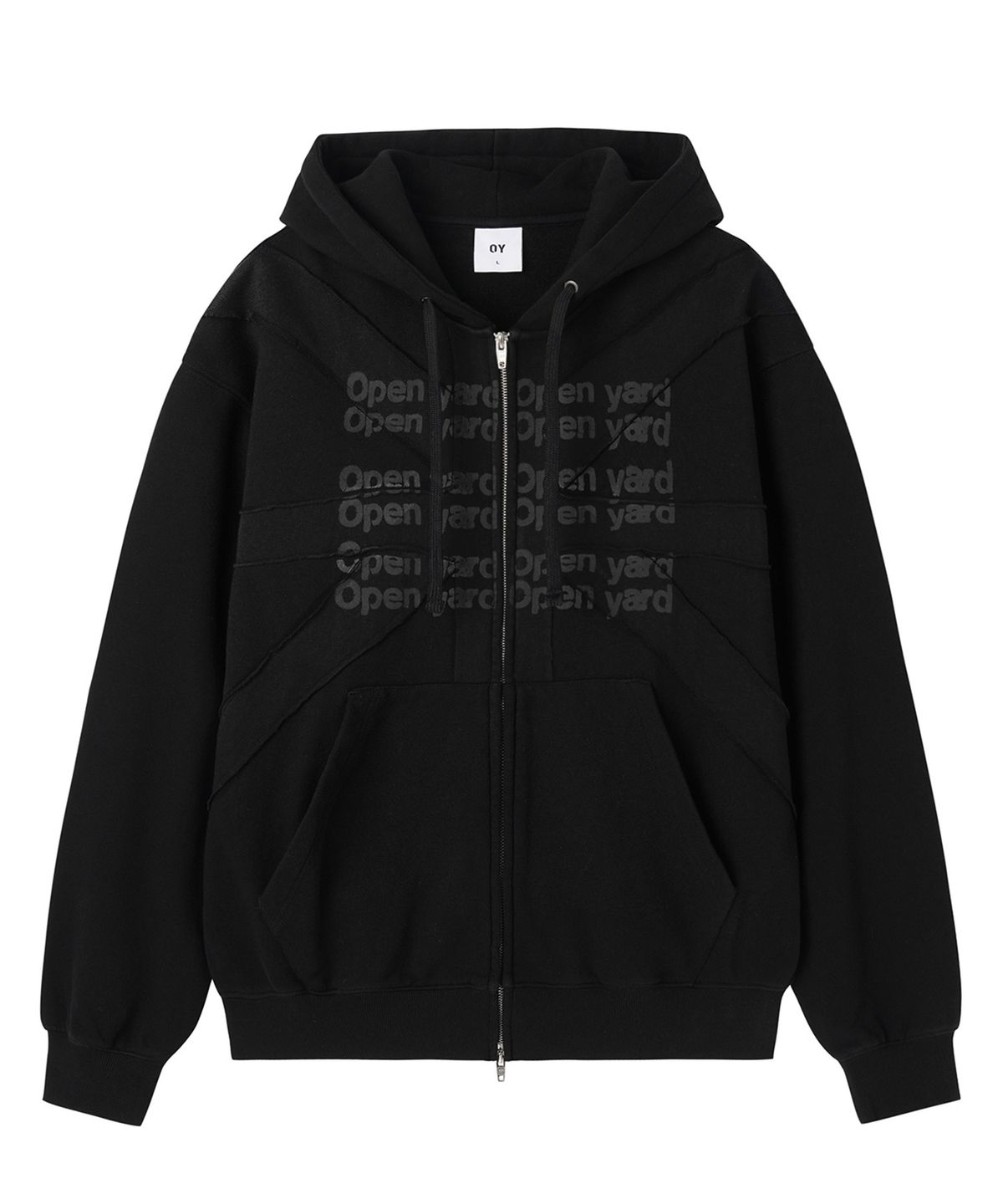 오픈야드(오와이)(OPENYARD(OY)) UNION CUT PATCH HOODIE ZIP UP - BLACK
