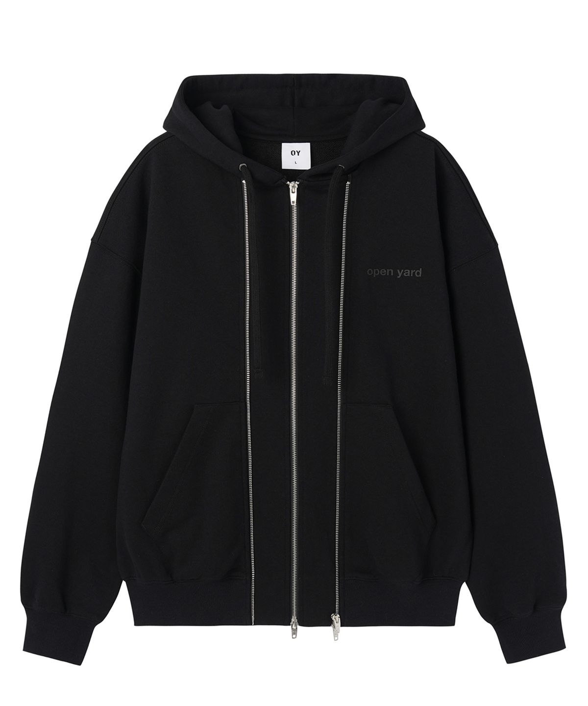 오픈야드(오와이)(OPENYARD(OY)) LAYERED STUD HOODIE ZIP UP - BLACK