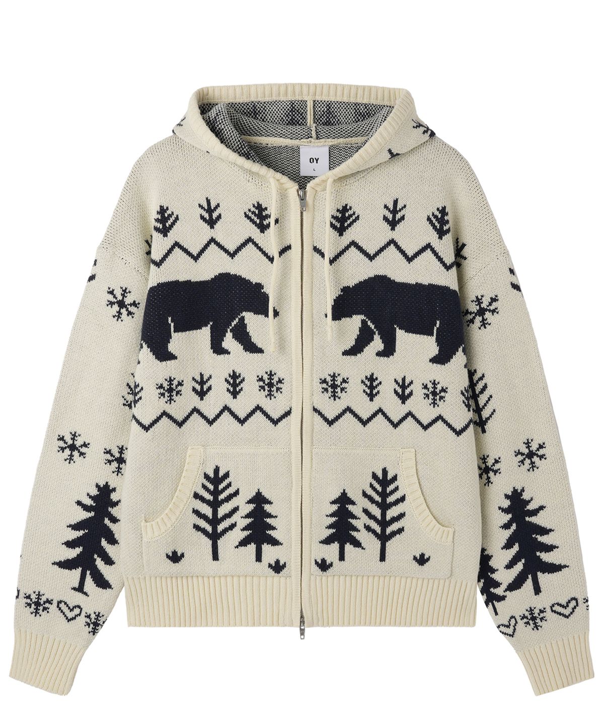오픈야드(오와이)(OPENYARD(OY)) POLAR BEAR KNIT HOODIE ZIP UP - IVORY