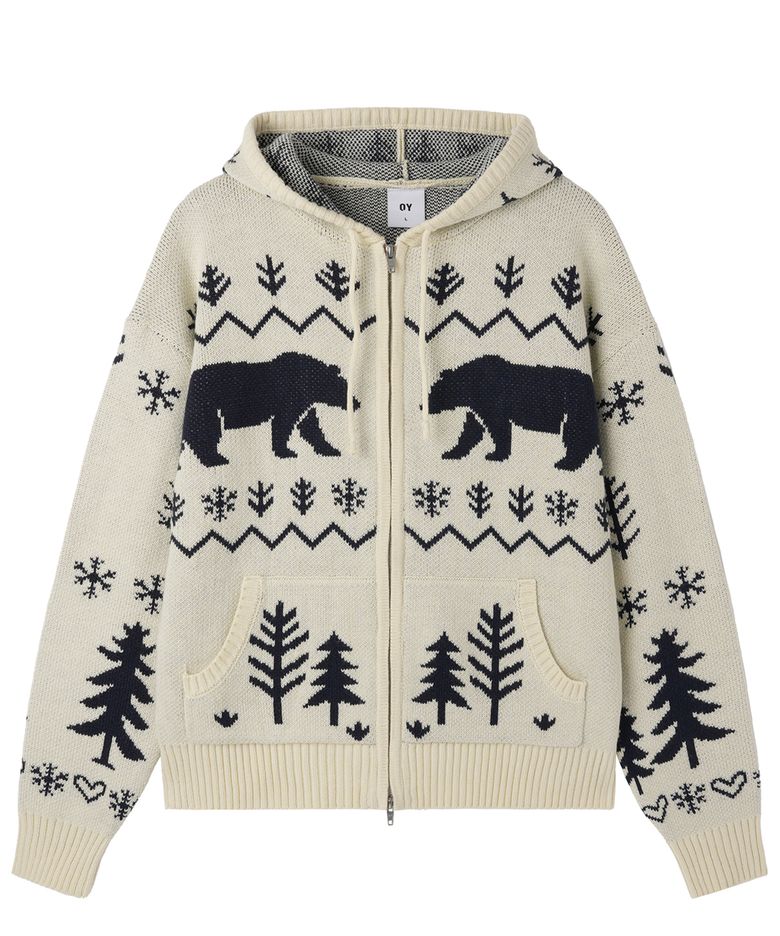 POLAR BEAR KNIT HOODIE ZIP UP - IVORY