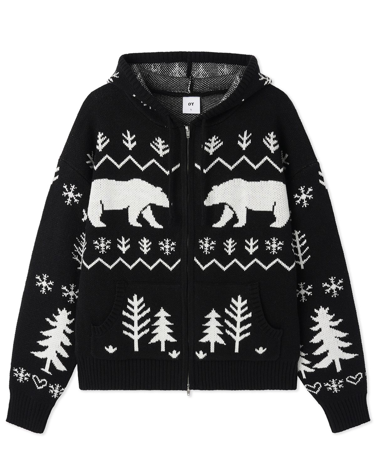 오픈야드(오와이)(OPENYARD(OY)) POLAR BEAR KNIT HOODIE ZIP UP - BLACK