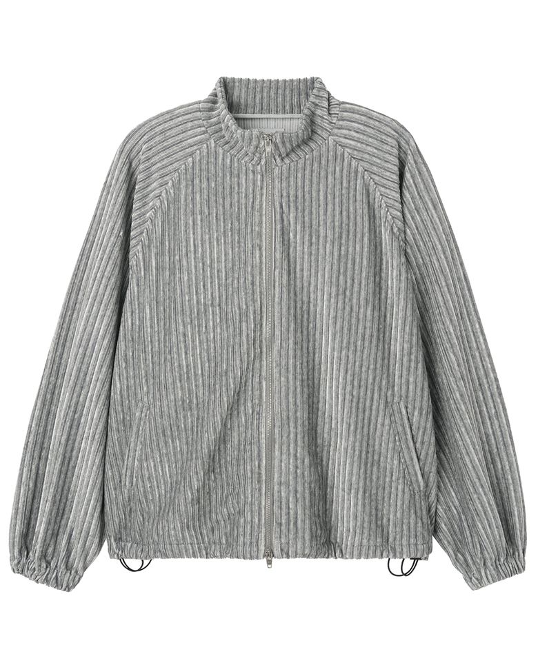 STRIPED VELOUR ZIP UP JACKET - GREY