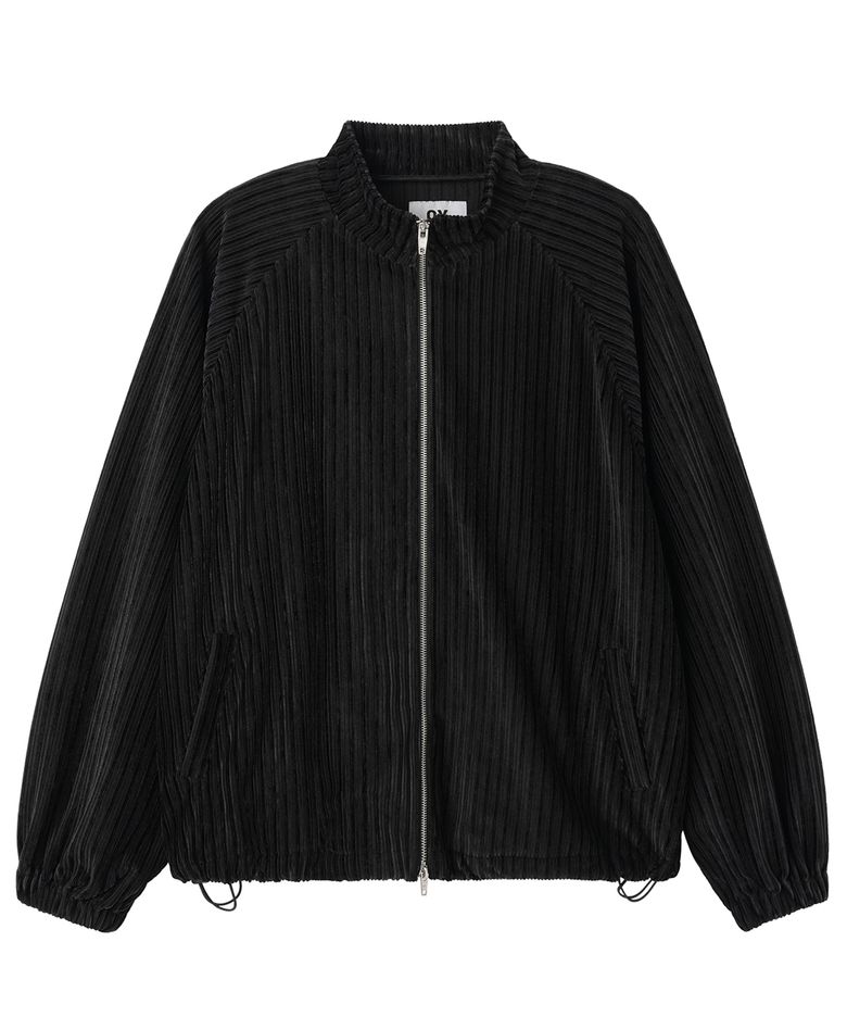STRIPED VELOUR ZIP UP JACKET - BLACK