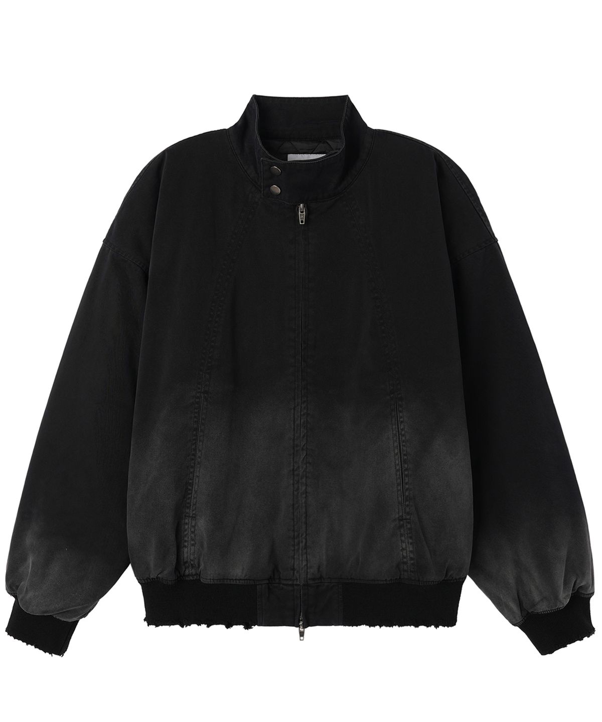 오픈야드(오와이)(OPENYARD(OY)) CURVED PANEL WASHED DAMAGE BOMBER JACKET - BLACK