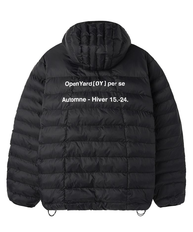 CURVED ZIPPER LIGHTWEIGHT PUFFER JACKET - BLACK