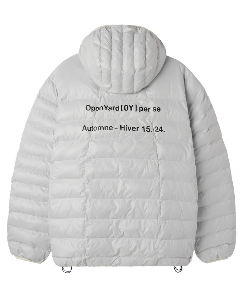 CURVED ZIPPER LIGHTWEIGHT PUFFER JACKET - GLOSSY LIGHT GREY