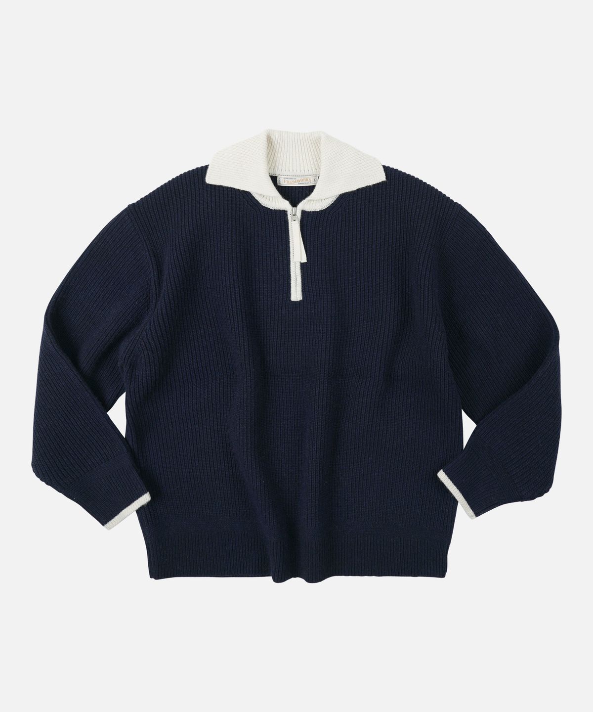 프리즘웍스(FRIZMWORKS) CONTRAST COLLAR HALF ZIP KNIT _ NAVY