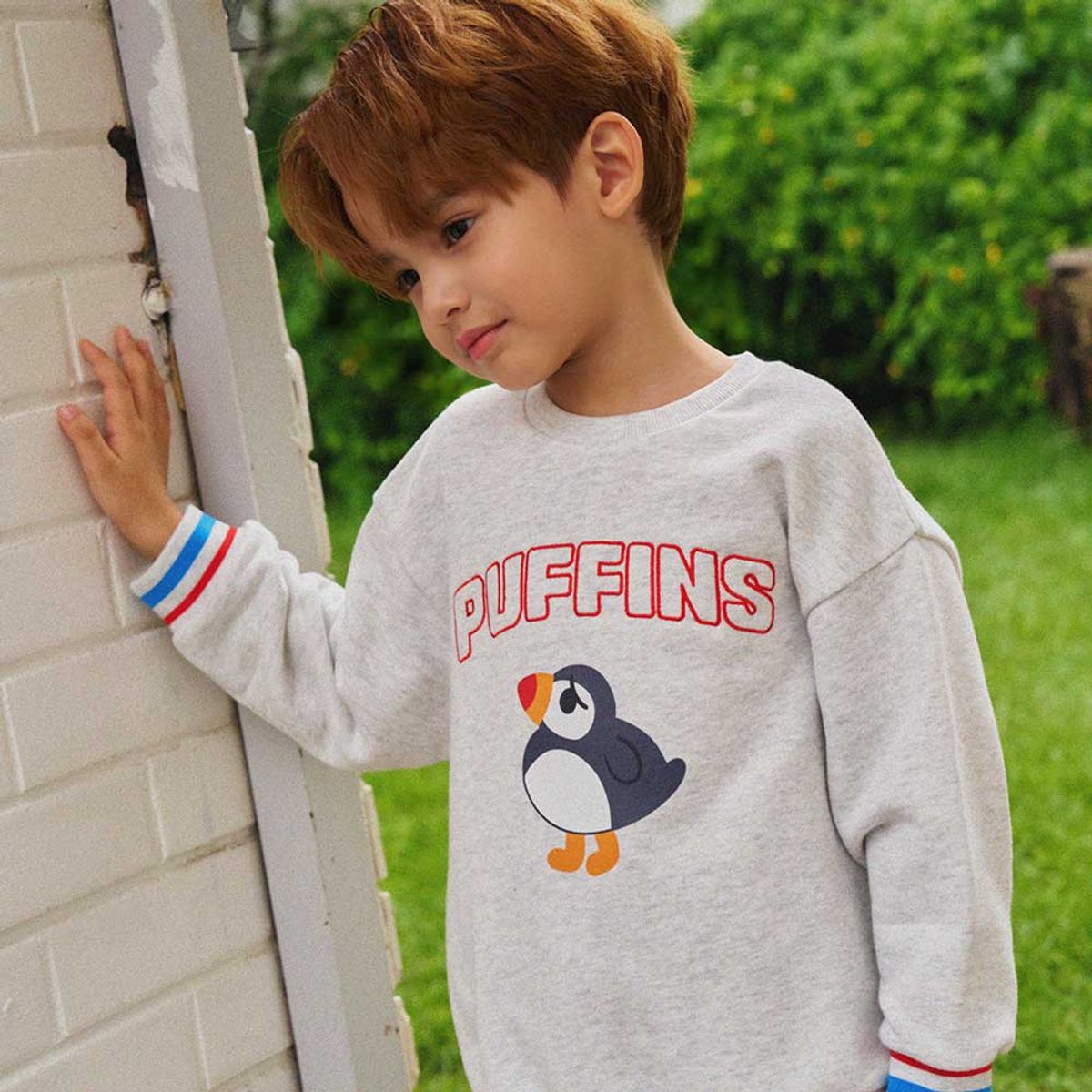 미니도우(MINIDOU) 퍼핀 키즈 헤더 맨투맨 롱슬리브