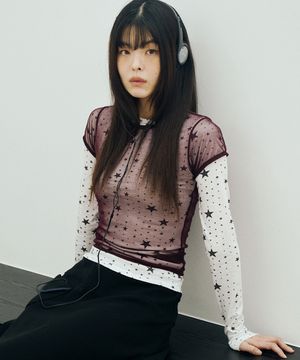 스타 레이어드 롱슬리브 세트 화이트 버건디