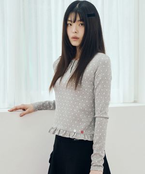 폴카 도트 프릴 롱슬리브 그레이