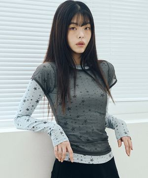 스타 레이어드 롱슬리브 세트 스카이블루 그레이