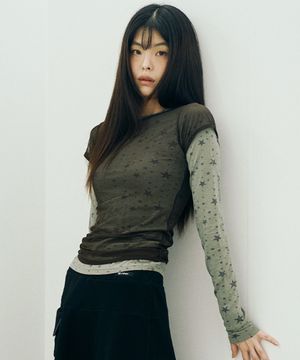 스타 레이어드 롱슬리브 세트 카키 브라운