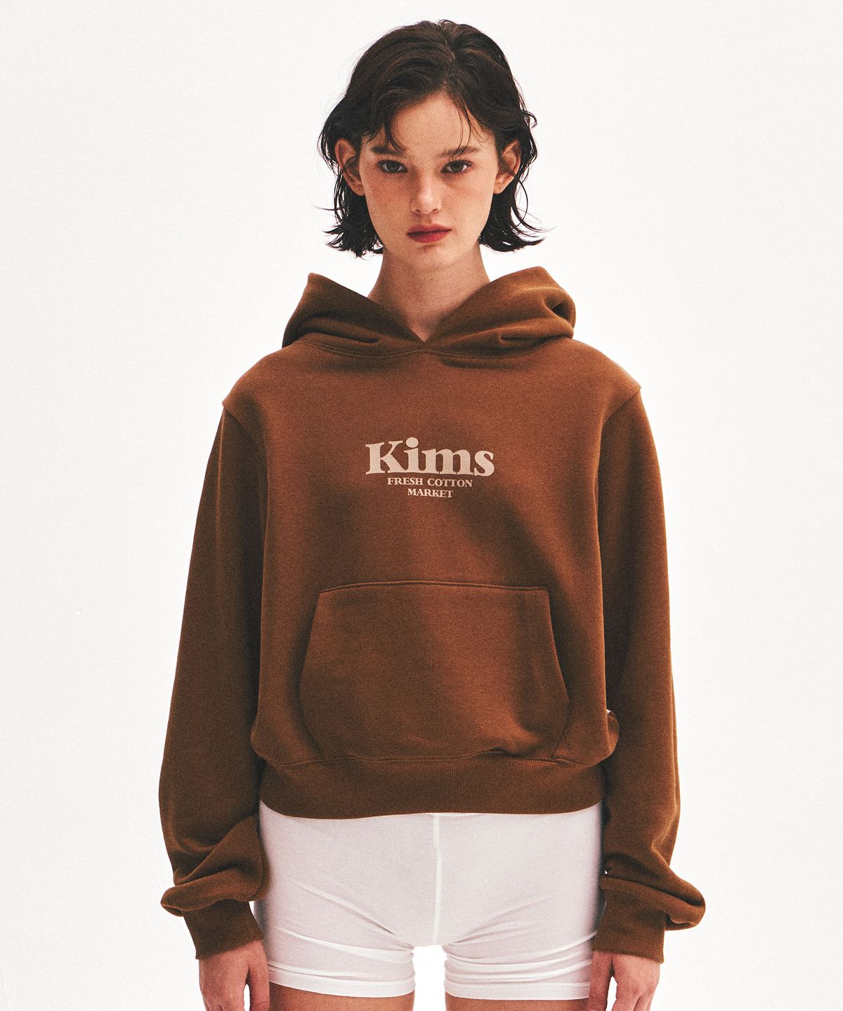 킴스 프레시 코튼 마켓(KIMS FRESH COTTON MARKET) (Unisex) Kims Bam Logo Hoodie Brown