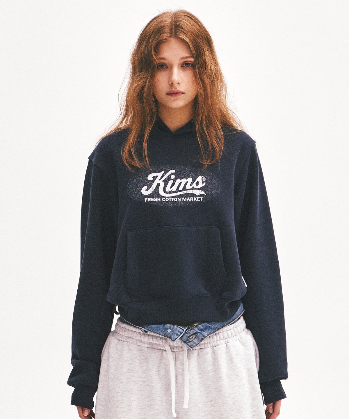 킴스 프레시 코튼 마켓(KIMS FRESH COTTON MARKET) (Unisex) Kims Ballpark Logo Hoodie Navy