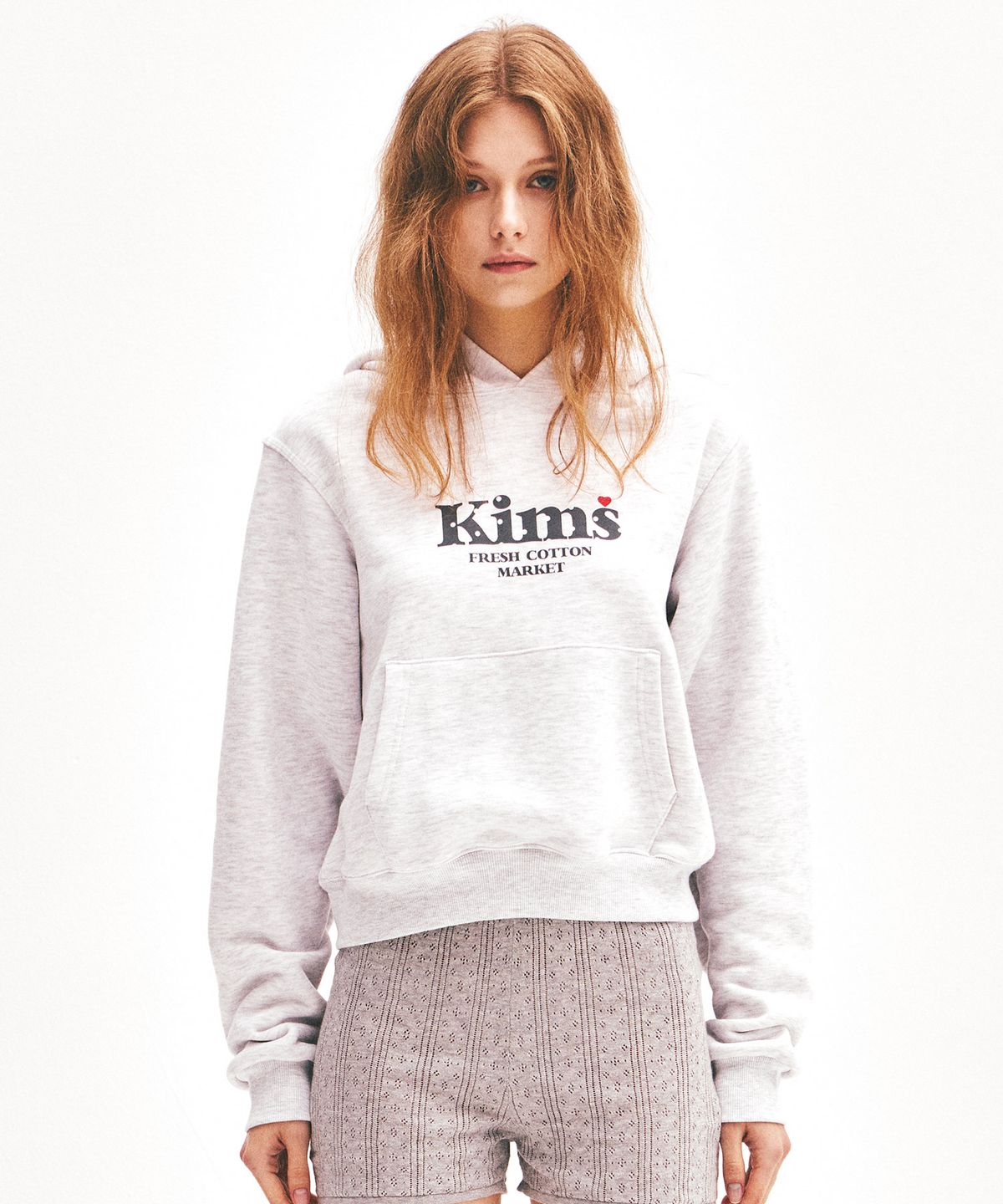 킴스 프레시 코튼 마켓(KIMS FRESH COTTON MARKET) Kims Bam Logo Dot Hoodie Grey