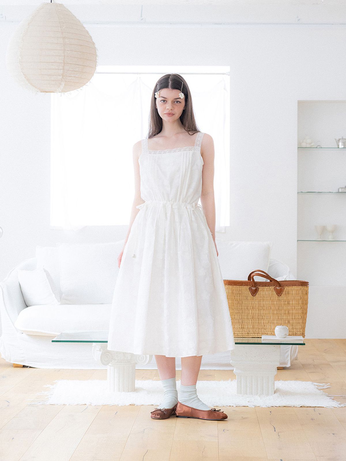 소르디(SORDI) Flower Jacquard Dress_white
