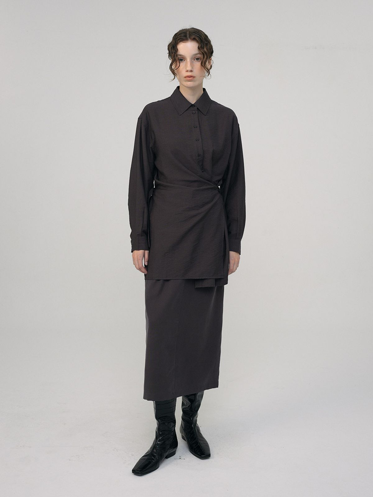 헌치(HUNCH) Wrap Shirt Onepiece (2color)