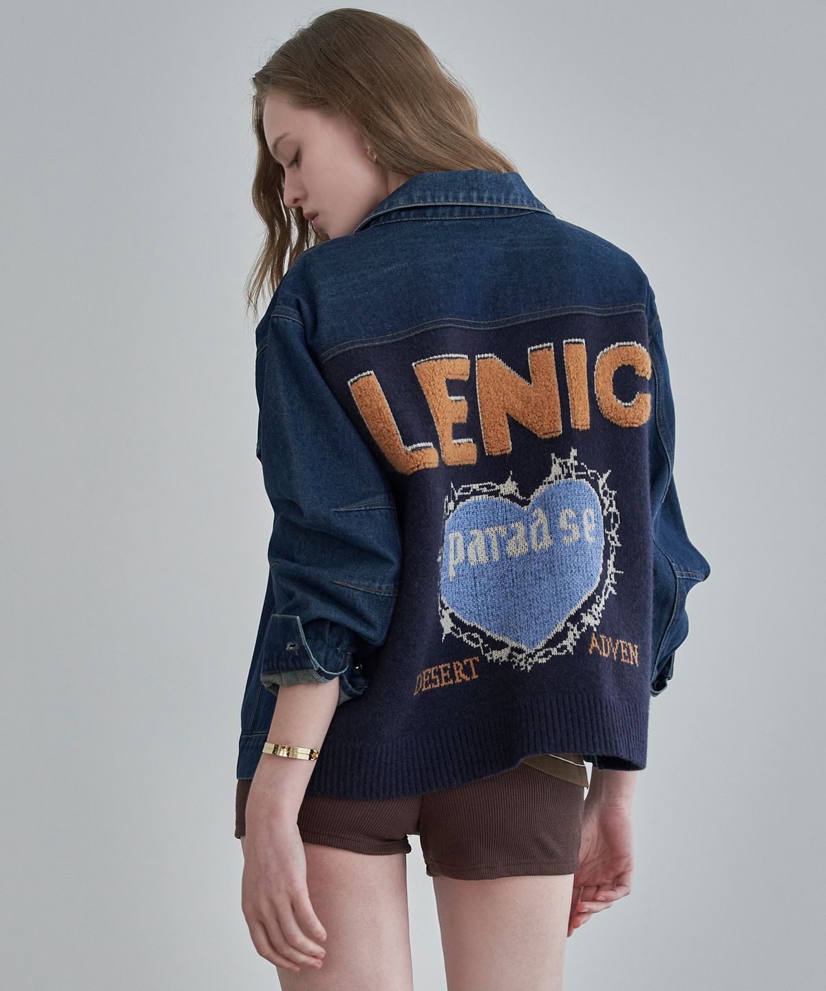 르니앤맥코이(LENIC&MCCOY) 르니 니트배색 와펜 데님자켓 MM04JK004HJY