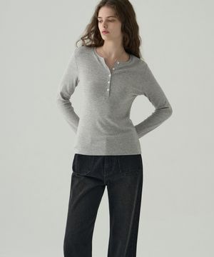 웨일 헨리넥 롱 슬리브 티셔츠 [L.GREY]