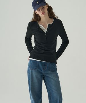 웨일 헨리넥 롱 슬리브 티셔츠 [BLACK]