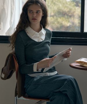 포엠 레이어드 카라 셔츠 탑 [CHARCOAL]