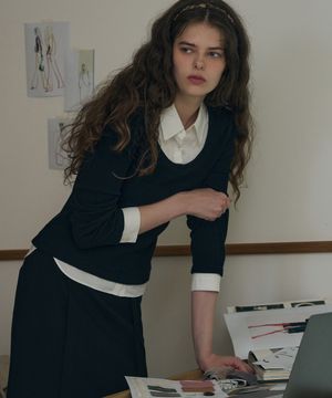 포엠 레이어드 카라 셔츠 탑 [BLACK]