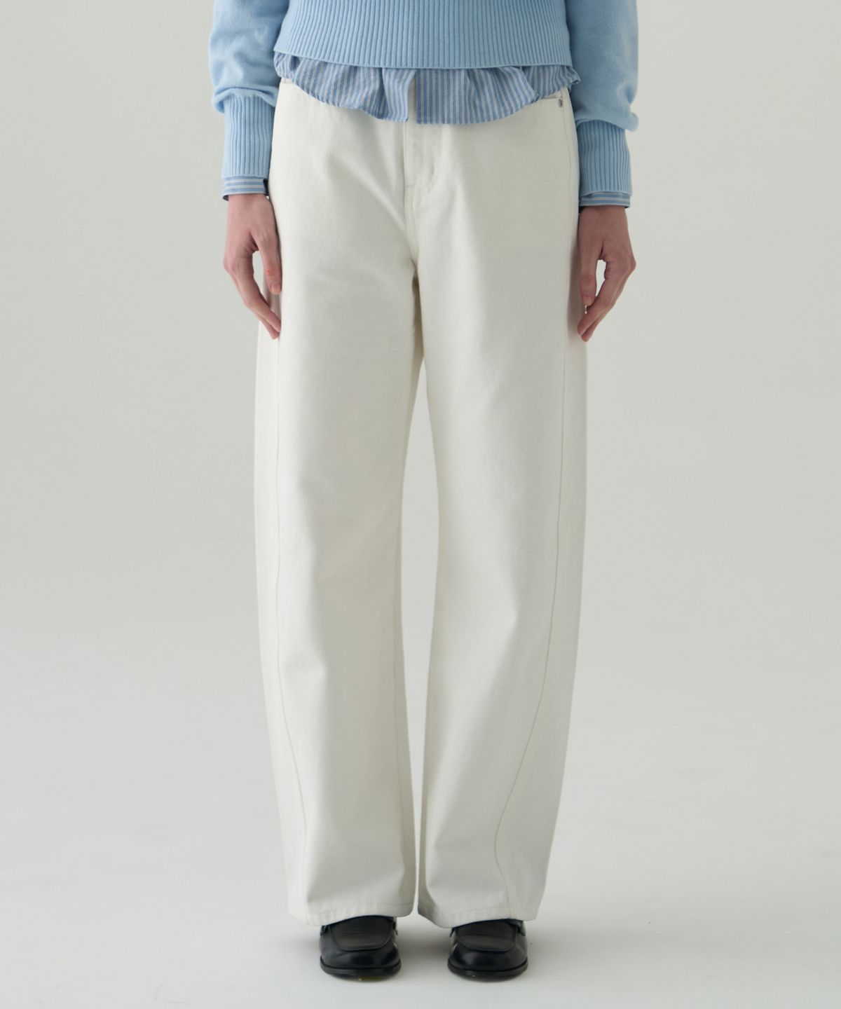 드로우핏 우먼(DRAWFIT WOMEN) 커브드 와이드 핏 데님 팬츠 [WHITE]
