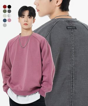 헤비 웨이트 피그먼트 나그랑 뒷절개 오버핏 맨투맨 _ 9COLOR