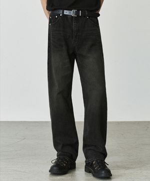 WIDE DENIM PANTS [OIL BLACK]