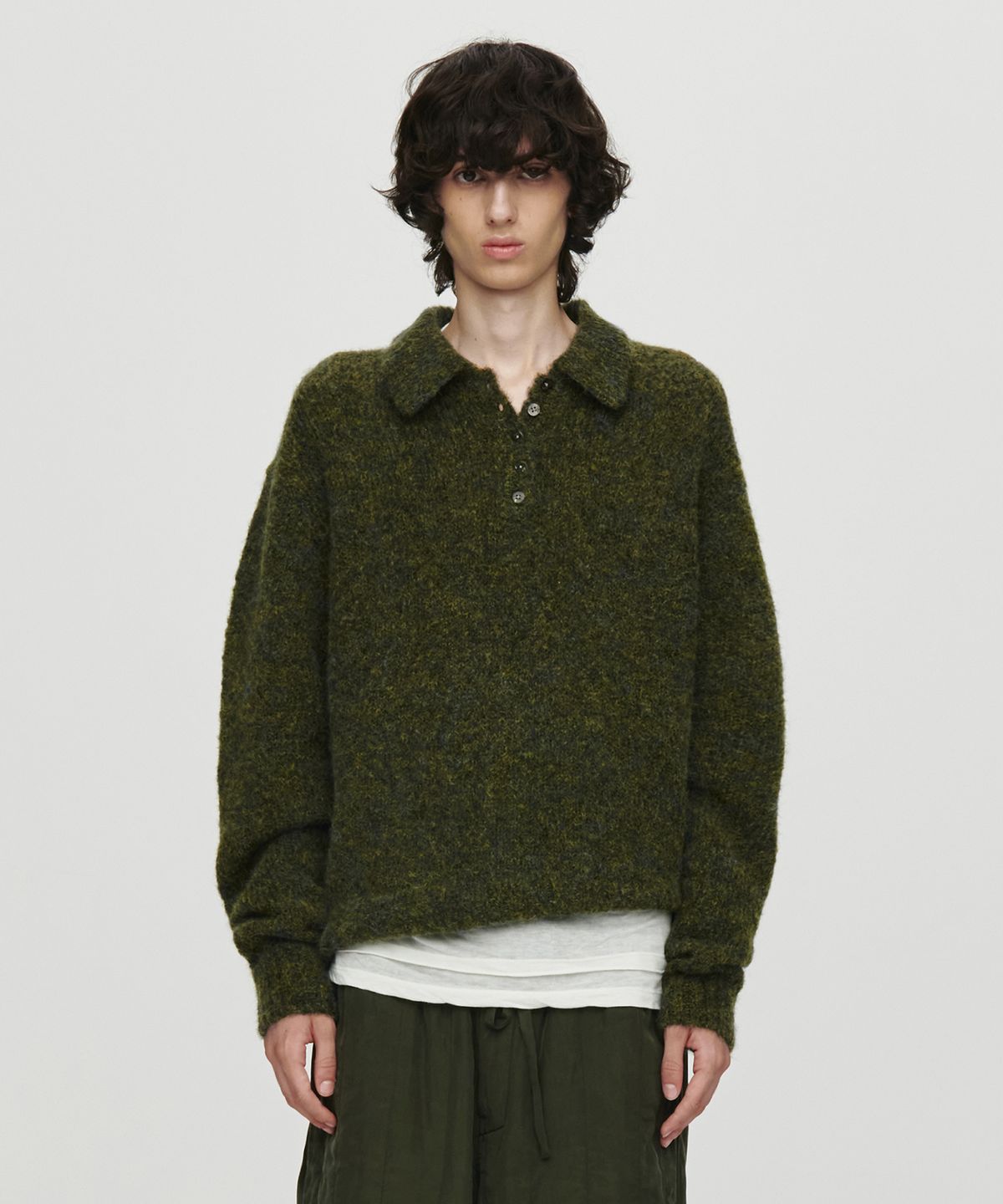 호이테(HEUTE) HET MOHAIR POLO KNIT (KHAKI)