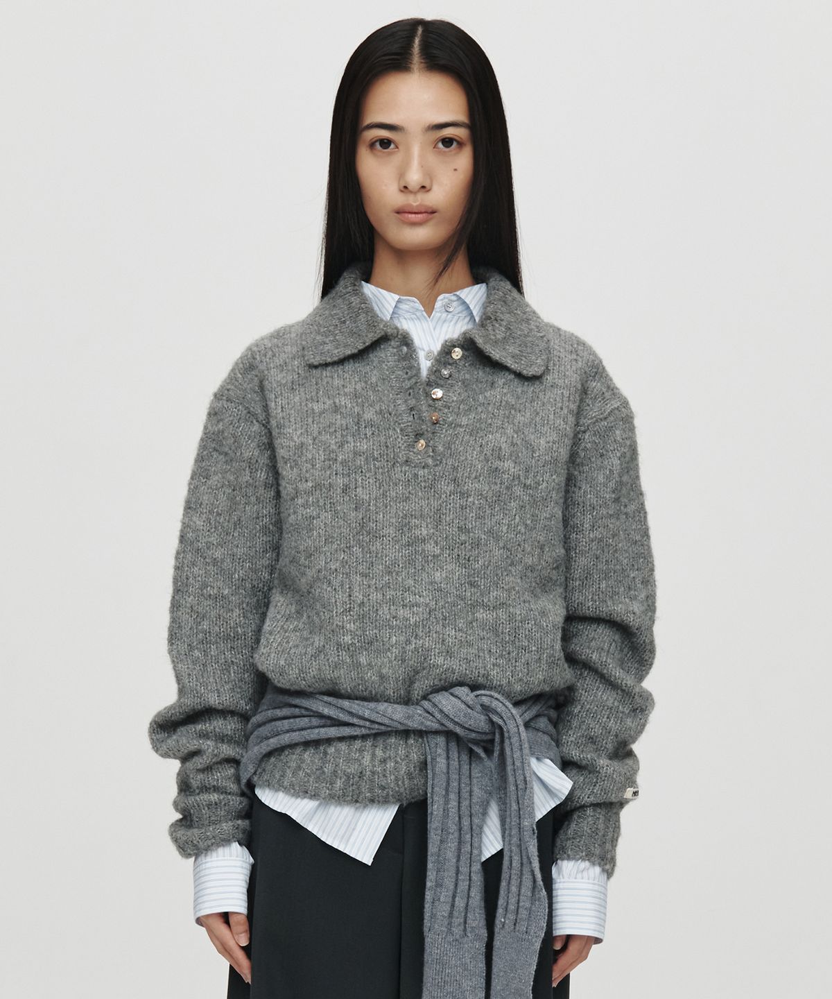호이테(HEUTE) HET MOHAIR POLO KNIT (CHARCOAL)