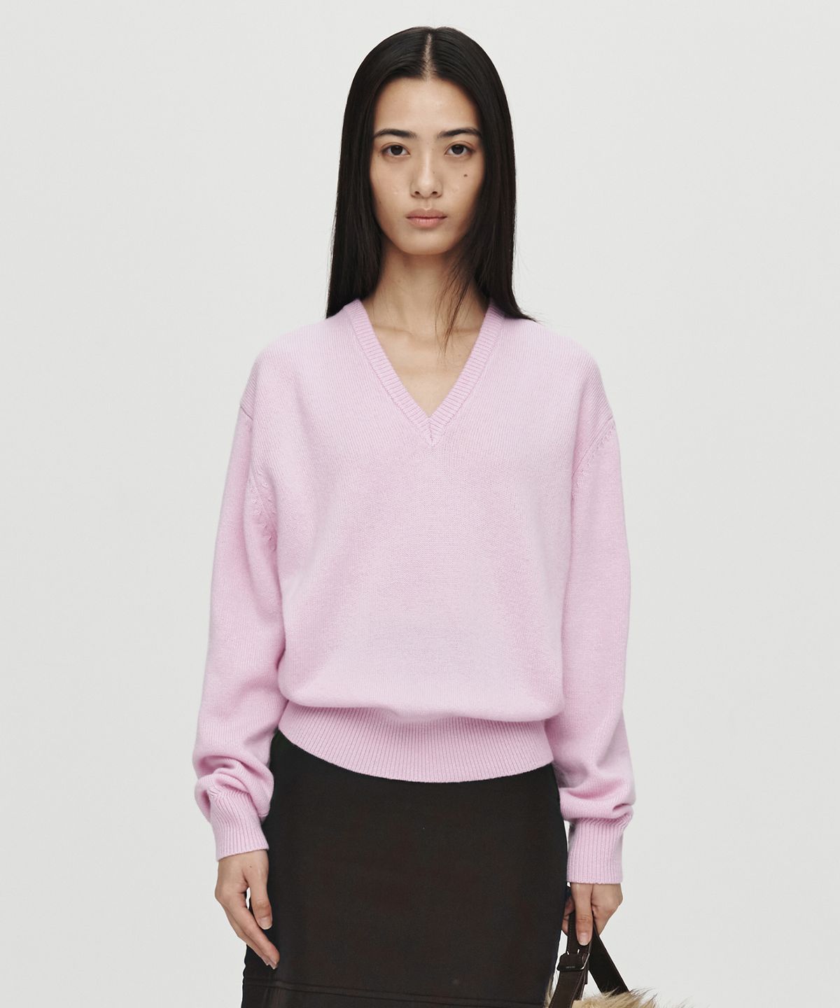 호이테(HEUTE) CASHMERE WOOL V NECK KNIT (PINK)