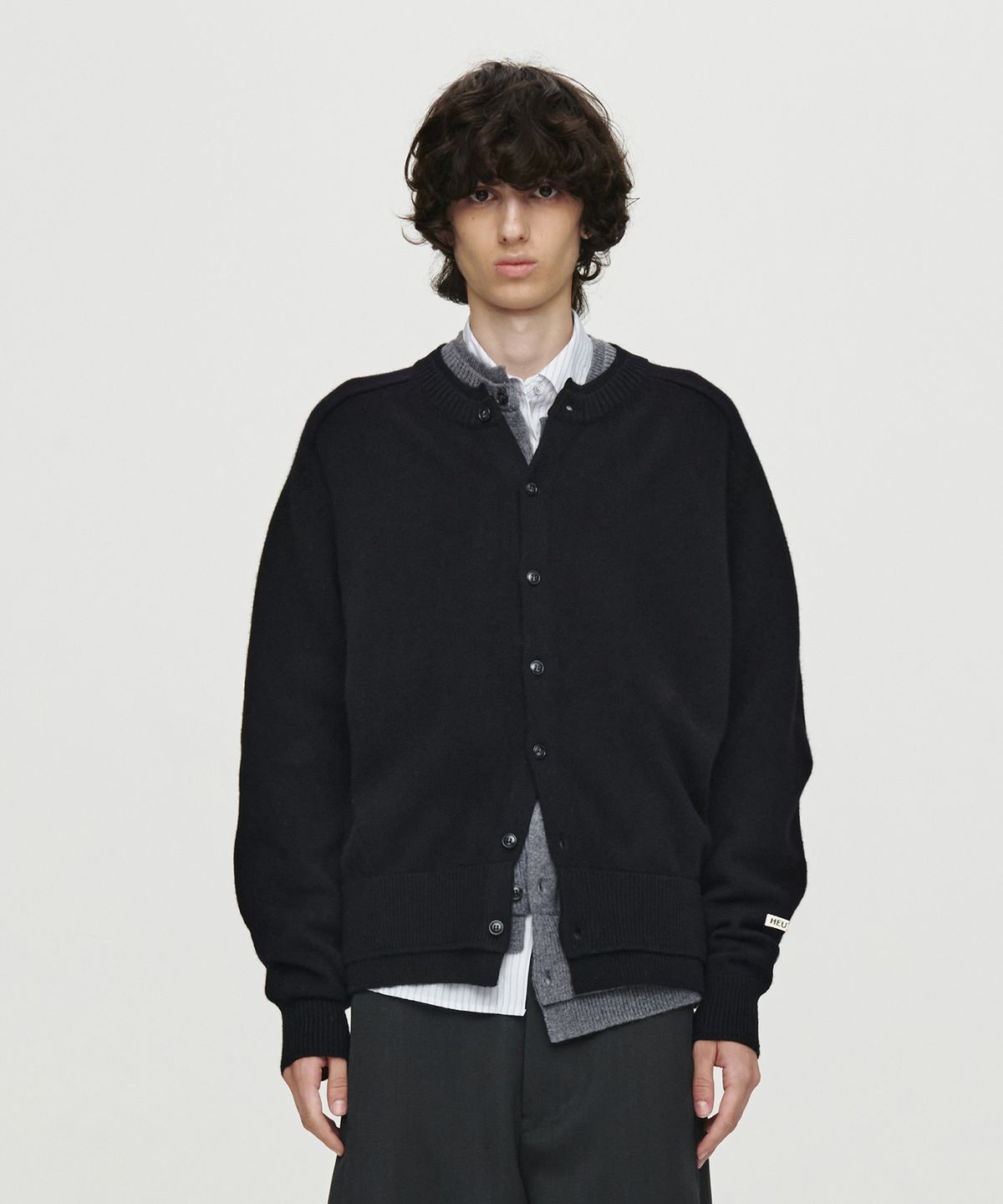 호이테(HEUTE) DOUBLE RIB CROP KNIT CARDIGAN (BLACK)