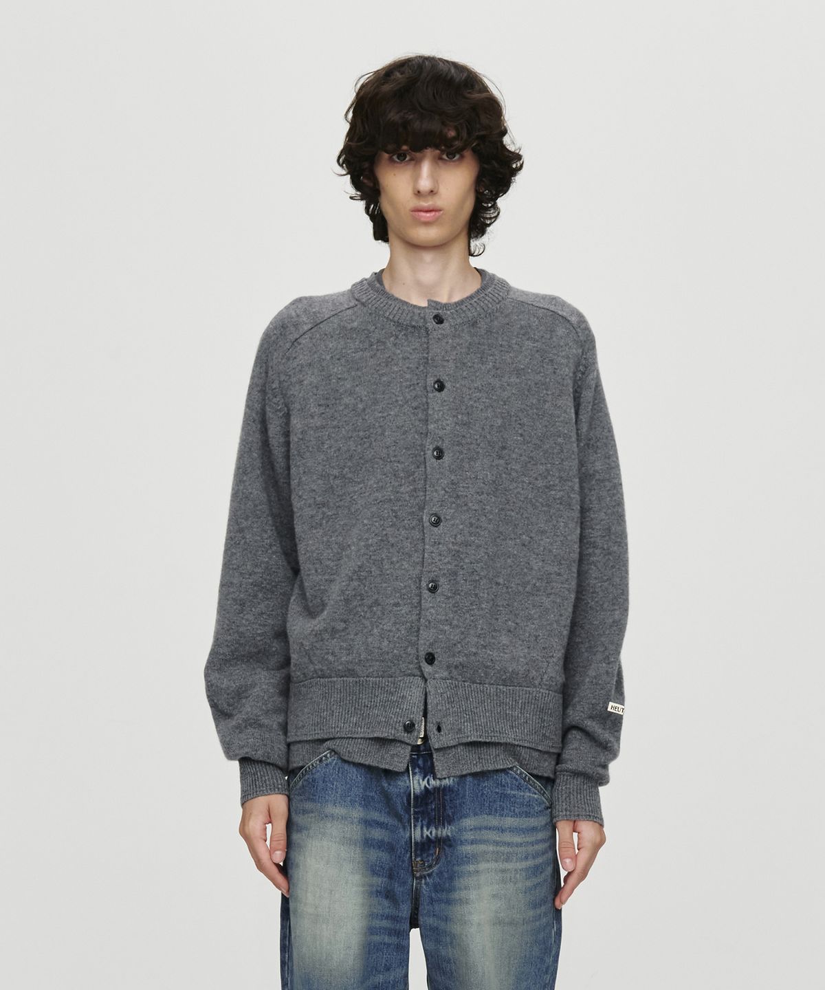 호이테(HEUTE) DOUBLE RIB CROP KNIT CARDIGAN (CHARCOAL)