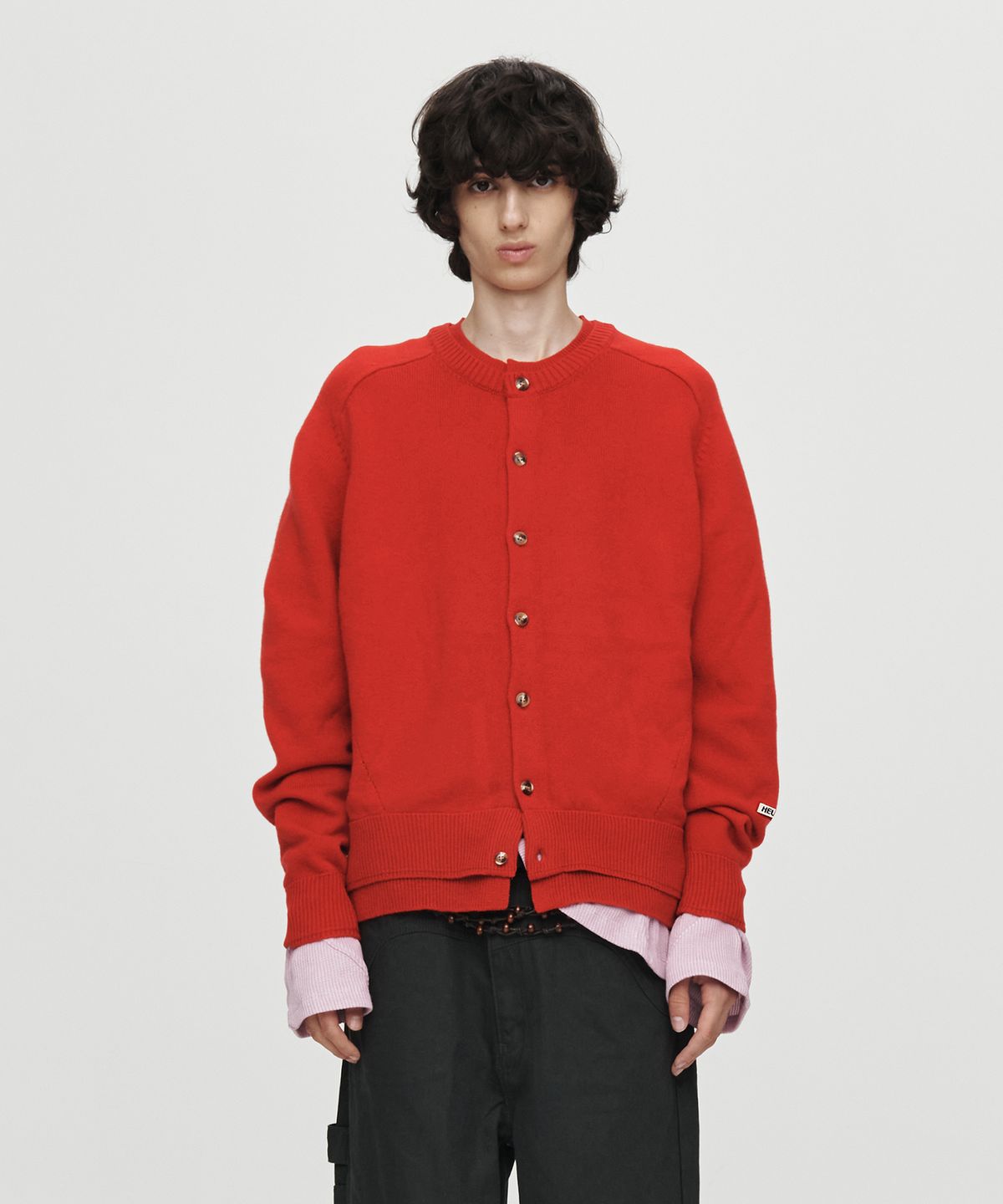 호이테(HEUTE) DOUBLE RIB CROP KNIT CARDIGAN (RED)