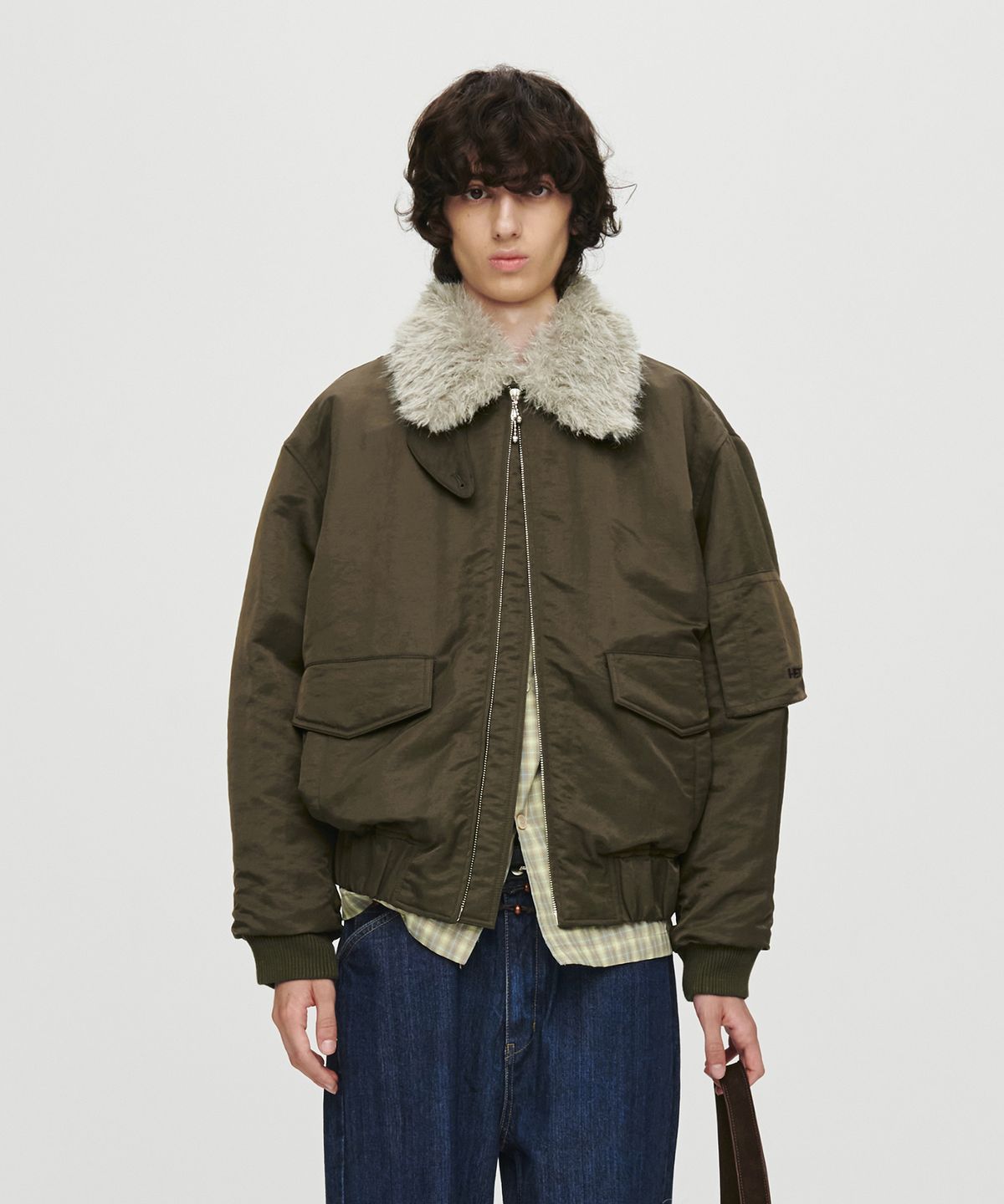 호이테(HEUTE) SHEARING COLLAR BOMBER JACKET (KHAKI BROWN)