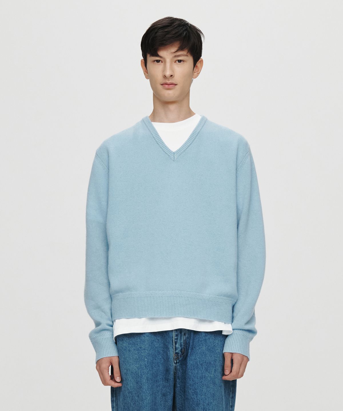 호이테(HEUTE) CASHMERE WOOL V NECK KNIT (BLUE)