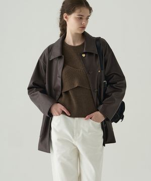 버튼 레더 하프 자켓 [D.BROWN]