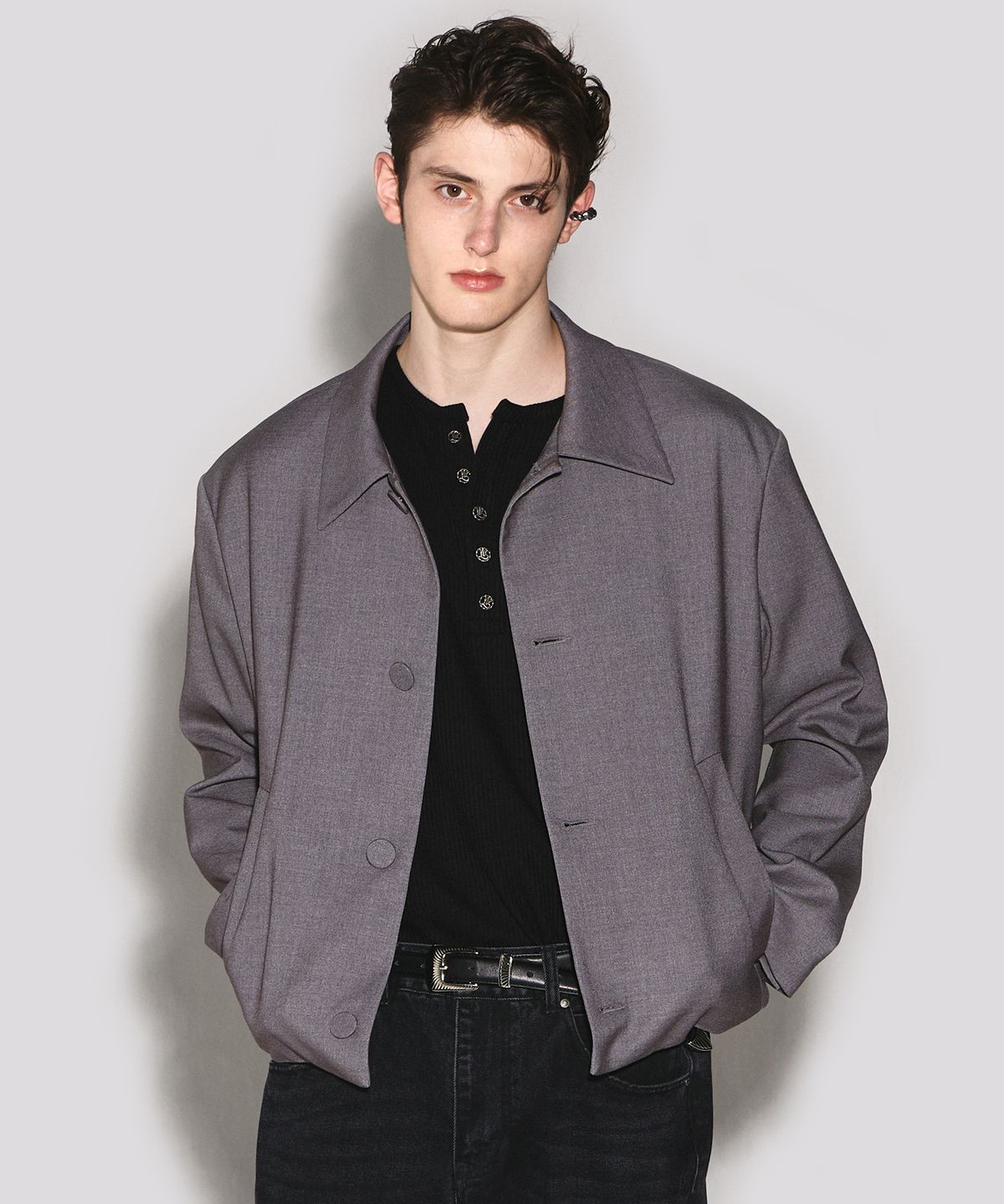 웨슬리 휴스턴(WESLEYHYUSTON) Windsor wool crop jacket grey