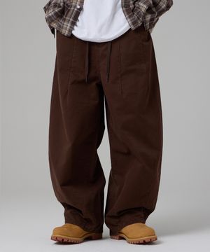 워시드 와이드 벌룬 스트링 코튼팬츠 브라운