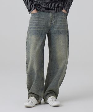 워싱 세미 벌룬핏 데님팬츠 더스트 인디고