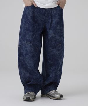 워싱 웨스턴 세미 벌룬 데님팬츠 진청